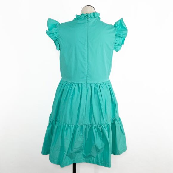 Tahari Arthur S. Levine Tiered Mini Dress Turquoise Preppy Peasant Beach Size 12 - Picture 5 of 8